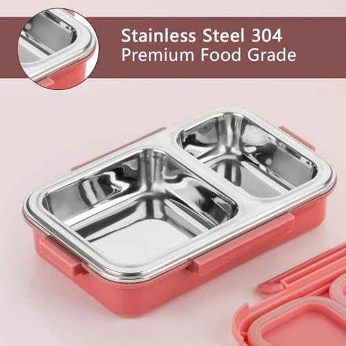 Image of 2 Compartment Stainless Steel Lunch Box with Theme Design | Insulated BPA Free Leakproof Tiffin Box with Locking Lid & Steam Valve for Kids & Adults (Design As Per Availability)