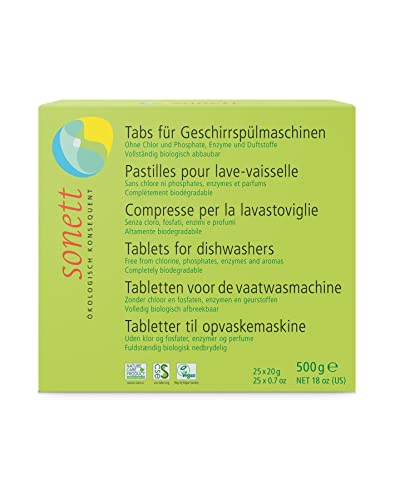 Image of Sonett Organic Dishwasher Tablets 25 Count Deep Clean Dish Tab Fresh Scent 25 tablets x 0.67oz,18 fl.oz / 500gr (5 Count)