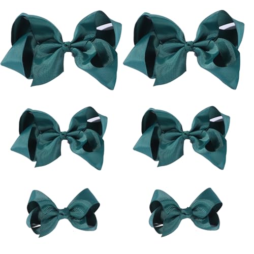Hunter Green Hair Bows for Girls, 6-Pack Alligator Clips