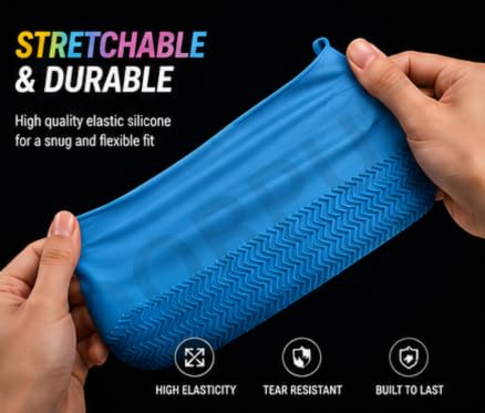 Image of Silicone Waterproof Shoe Covers for Men & Women | Reusable Non-Slip Rain Shoe Protector | Stretchable Overshoes for Rain, Mud, Snow, Hiking & Outdoor Use