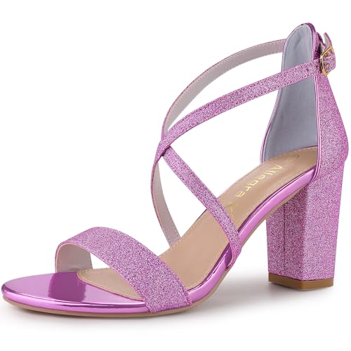 Sandales violettes à talons carrés Allegra K : chaussures à brides croisées pailletées pour femme