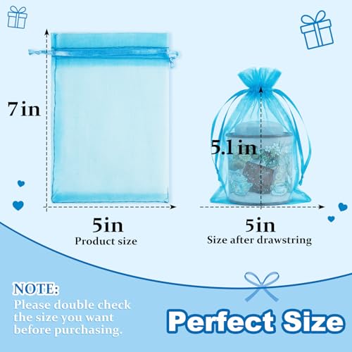 Image of Crweety 50 Pcs Lake Blue Organza Bags 5x7 Inch, Small Mesh Gift Bags Drawstring for Jewelry Bracelet Packaging, Premium Sheer Gift Pouch for Wedding Party Favor, Goodie Treat Bag & Graduation Gifts