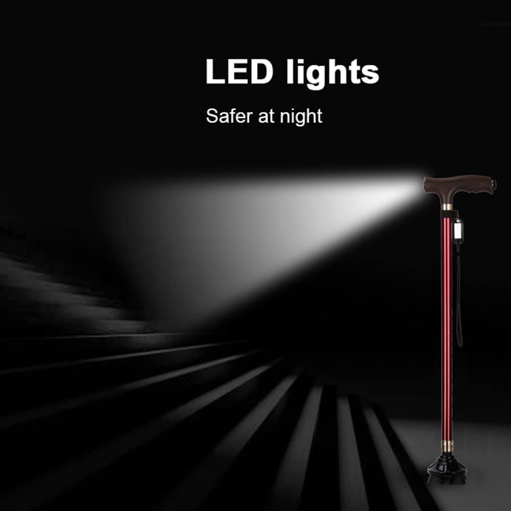 Muletas para Personas Mayores con Luz Led Y Correa para La Muñeca Bastones Bastones Ergonómicos De Aluminio para Hombres Adultos Mujeres/Negro