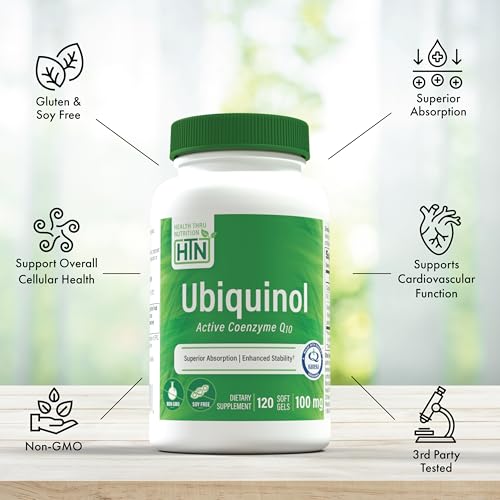 Image of Health Thru Nutrition Ubiquinol 100mg 120 Softgels Kaneka QH Active CoQ10 | Reduced Form CoQ-10 Supplement, High Absorption, Cardiovascular & Mitochondria Function Support, 3rd Party Tested, Non-GMO