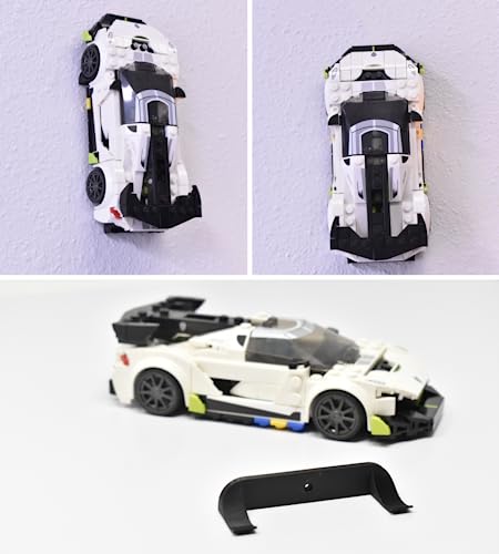 Image of Collectible Car Display Wall Mount | Low Profile Design Compatible with Lego Car Models | Display Cars by Wheels on Wall | Made in USA (Black 10-Pack)