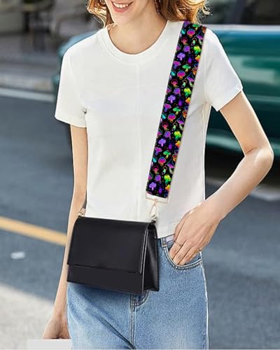 Image of Purse Strap Replacement Crossbody 2 inch Wide Shoulder Strap, Cute Handbag Strap Bag Strap Replacement Belts Adjustable Luxury Black Mushrooms