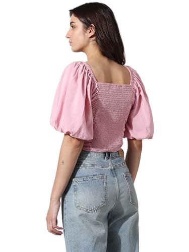 Image of ONLY Women's Cotton Solid Slim Fit T-Shirt