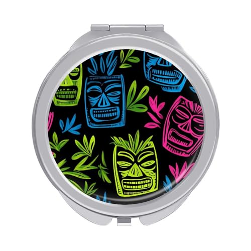 Image of Hawaii Tiki Masks Travel Makeup Mirror 2-Sided 1x 2X Magnification Portable Mini Mirror for Handbag Purse Pocket