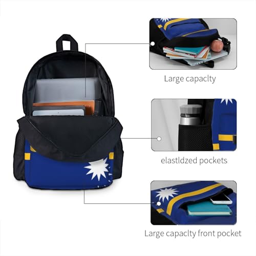 Flag Of Nauru Large Capacity Travel Backpack - Polyester Backpack,Multi-Functional Storage Bag4