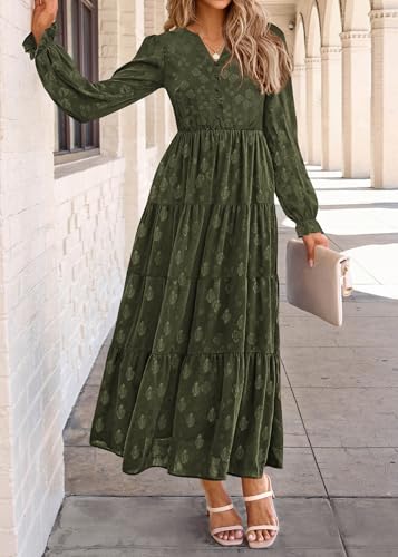 Image of KIRUNDO Spring Wedding Guest Dresses for Women 2026 Maxi Floral Long Sleeve Elegant Ruffle Tiered Flowy Party Long Dress