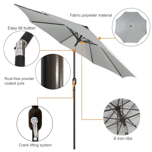 Image of Blissun 9' Outdoor Patio Umbrella, Outdoor Table Umbrella, Yard Umbrella, Market Umbrella with 8 Sturdy Ribs, Push Button Tilt and Crank