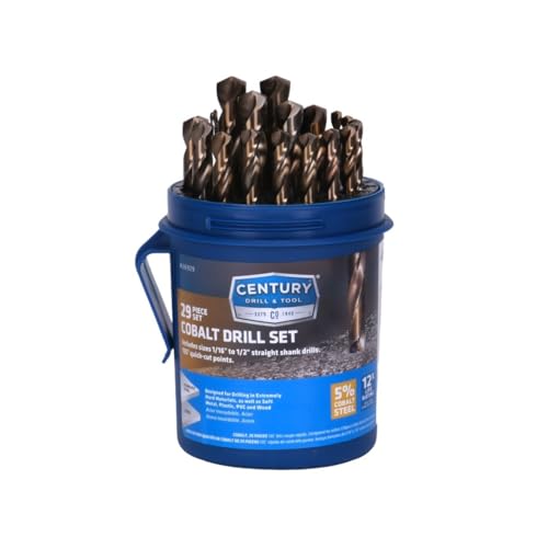 Image of Century Drill & Tool 26929 Cobalt Drill Bit Set, 29 Piece | Straight shank, 135 point, cuts stainless steel & metal, 135 split point, heat-resistant coating