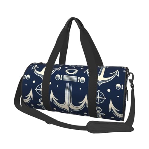 Sports Duffel Bag Nautical-Maritime-Navy Foldable Travel Tote Bag Weekender Sleepover Carry On Bag