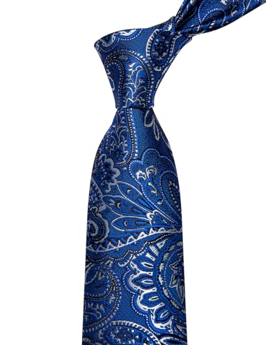 Image of YourTies Royal Blue Tie for Men Silk Paisley Men's Necktie Woven Jacquard Formal Business Party Wedding Designer
