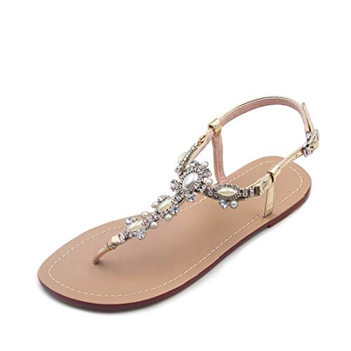 azmodo Flat Sandals With Rhinestones For Women Flip Flop Wedding Gladiator Shoes Gold Color - Image 3