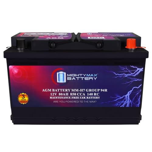 Mighty Max Battery MM-H7 Start and Stop Car BCI Group Size 94R 12V 80AH, 140RC, 850 CCA Rechargeable AGM Car Battery