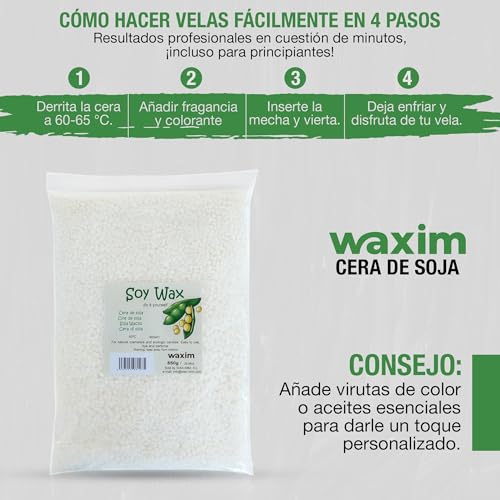Miniatura 3 de Waxim Cera De Soja Para Velas En Perlas Soy Wax Natural, Cera Para Hacer Velas Caseras Y Aromáticas 850g Base Vegetal En Recipientes Fusión Uniforme, Combustión Limpia Y Uso Diy Profesional