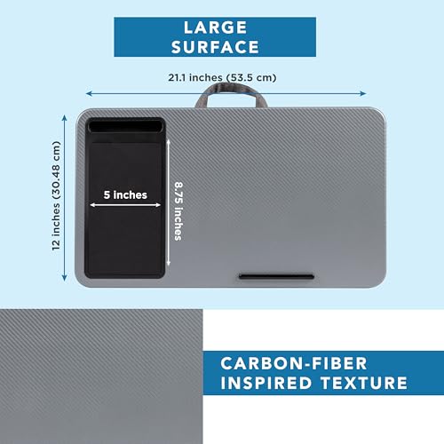 Image of LAPGEAR Home Office Left-Hand Lap Desk - Silver Carbon, Fits 15.6 inch Laptops | Built-In Mouse Pad & Phone Slot, Integrated Device Ledge, Dual-Bolster Microbead Cushion, Carry Handle