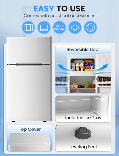 Image of COWSAR 2.5 Cu.Ft Mini Fridge with Freezer, Double Reversible Door Compact Apartment Refrigerator with 2 Removable Shelves, Commercial Dorm Fridge for Bedroom, Office, Kitchen, Dorm, White