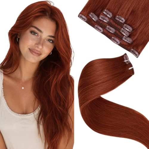 Image of LaaVoo Clip In Hair Extensions, For Short Hair, 12 Inch 5Pcs 80g | Warm Auburn Brown Hair Extension Clips, Natural Strands, Add Dimension To Casual Daily Hairstyles