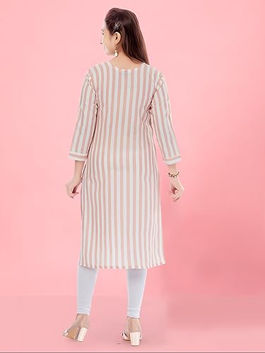 Image of Aarika Girls Peach Colour Cotton Striped Kurti