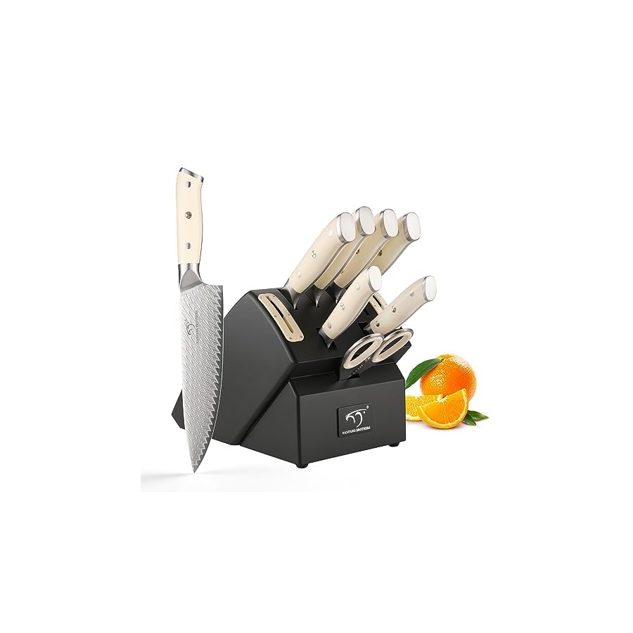 NANFANG BROTHERS Knife Sets 10 Pieces for Kitchen with Block, Damascus Kitchen Knife Set with Block, ABS Ergonomic Handle for Chef Knife Set and Kitchen Shear