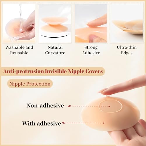 2025 Nipple Covers 2 Pairs-Nipple Protection Silicone Seamless Adhesive Nipple Pasties for Women Reusable Breast Petals Nude3