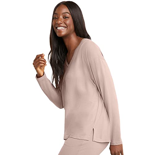 Hanes-Womens-Originals-V-Neck-Long-Sleeve-T-Shirt-Cotton-Tees-for-Women-Raw-Edge-V-Neckline