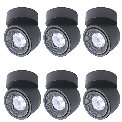 Scumlovy Paquete de 6 focos empotrables de Superficie con rotación de 360° para el hogar, Redondos, de Aluminio, antideslumbrantes, COB, en Blanco/Negro (5 W y 7 W)