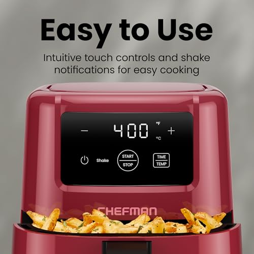 Image of CHEFMAN 2 Qt Mini Air Fryer - Digital Space-Saving Compact Air Fryer with Nonstick and Dishwasher Safe Basket, Quick & Easy Meals in Minutes, Features Digital Timer and Shake Reminder - Red