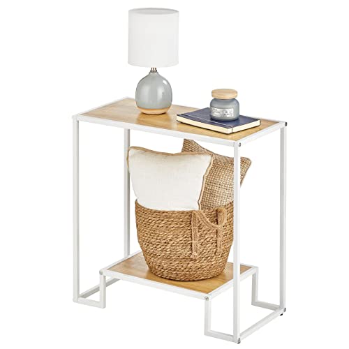 mDesign Meuble d'appoint au Style Industriel – Petite Table de séjour à 2 Niveaux en métal et Bois – Petite Table avec Espace de Rangement pour Le Couloir et Toutes Autres pièces – Blanc/Marron