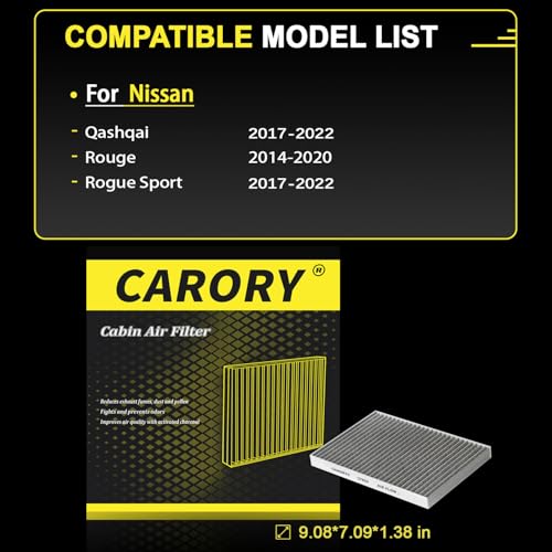Image of CARORY Cabin Air Filter w /Activated Carbon for 2017-2022 Nissan Qashqai, 2014-2020 Rogue, 2017-2022 Rogue Sport, CF854