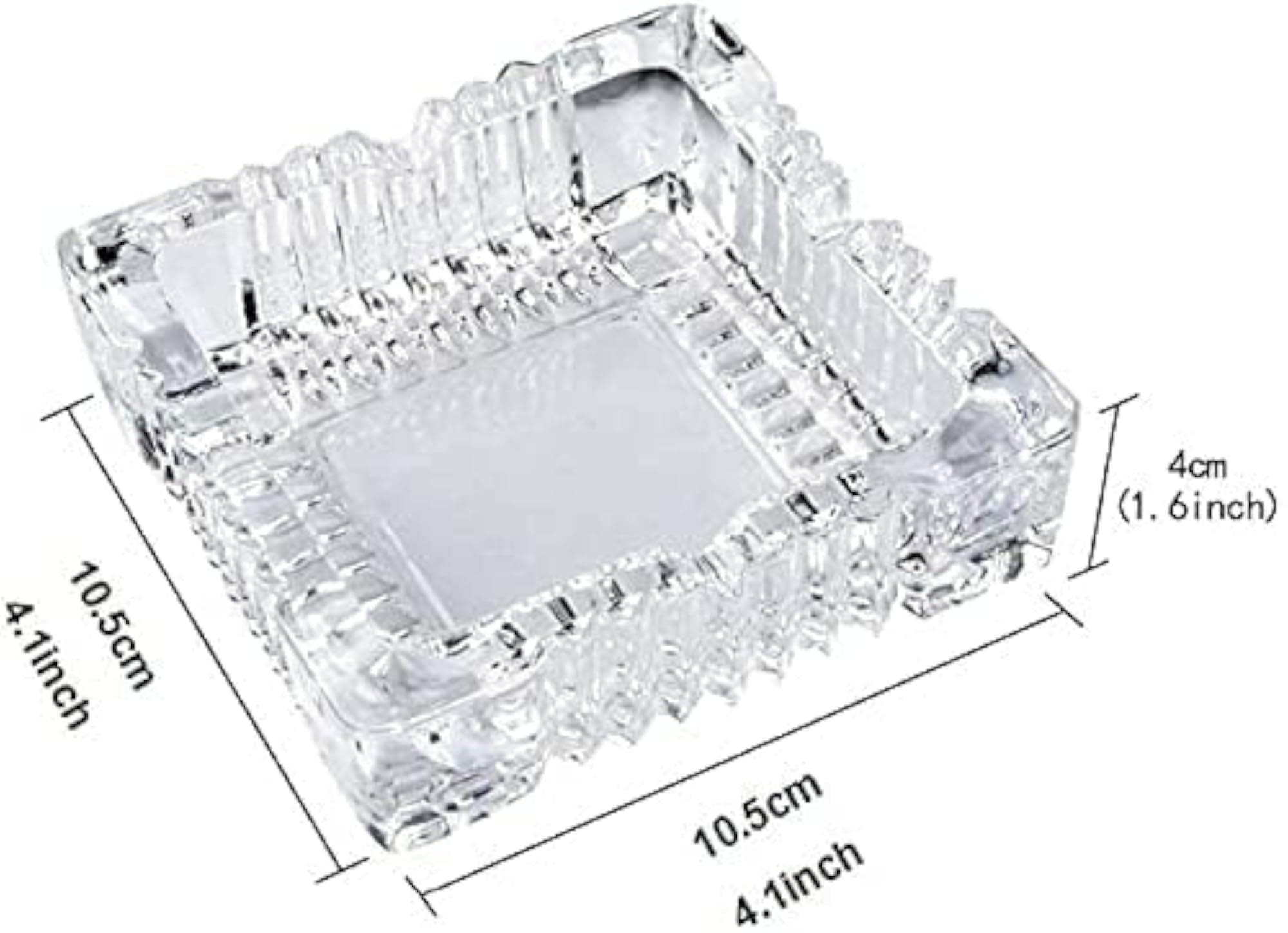 Crystal Glass Ashtray Set of 2, Square Shape
