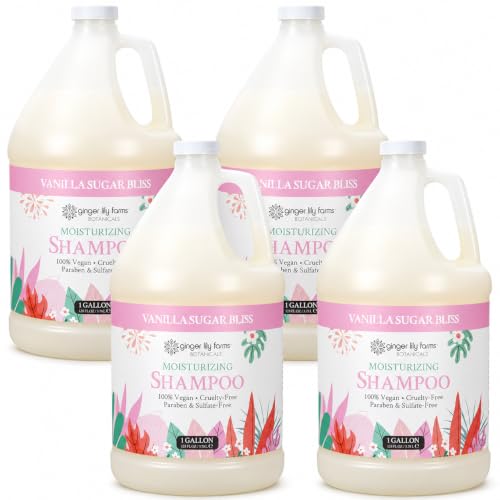 Image of Ginger Lily Farms Botanicals Shampoo, 128oz /4pk, Vanilla Sugar Bliss | 100% Vegan & Cruelty-Free | Moisturizing Shampoo for All Hair Types | Refill Size
