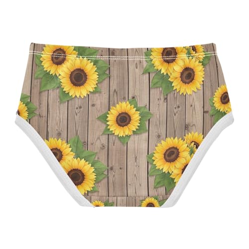 Panties for Girls, Sunflowers Rustic Wooden Toddler Panties, Cotton Underwear for Girls, 2T–8 Years2