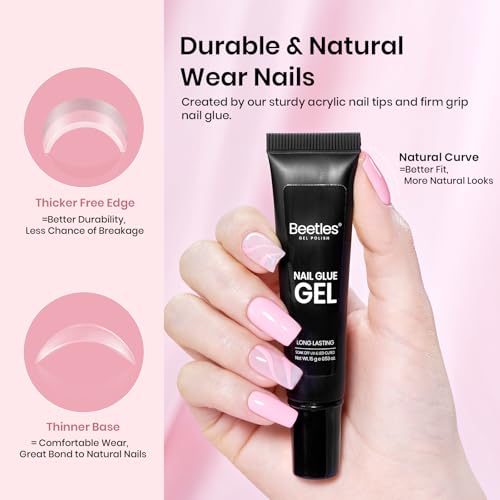 Image of Beetles Gel Nail Kit Short Square with Nail Dehydrator and Primer, 576Pcs Half Matte Etch-X Gel Tips Solid Glue Mini Lamp Acrylic Tips Easy DIY Extension Set Gift for Women