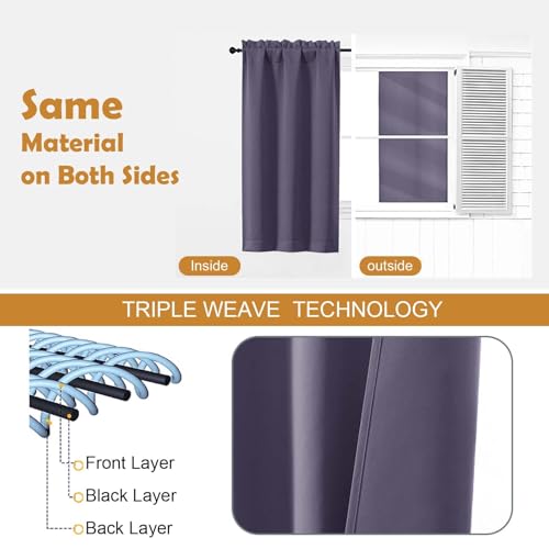 Image of Aiyufeng Greyish Purple Blackout Curtains for Bedroom 63 Inch Length 2 Panels, Solid Thermal Insulated Energy Saving Rod Pocket Window Treatment Curtains Blackout Drapes, W40 x L63 Inch,Greyish Purple