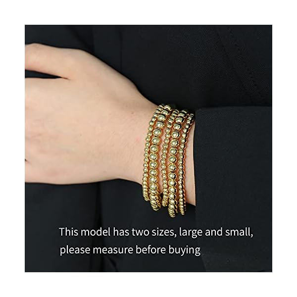 Badu Gold Bead Bracelet for Women 14K Gold Plated Bead Ball Bracelet Stretchable Elastic Hypoallergenic Bohemian Stackable Bracelet