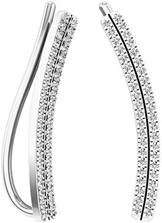 Dazzlingrock Collection 0.15 Carat (ctw) 10K Round White Diamond Ladies Double Row Crawler Climber Earrings, White Gold