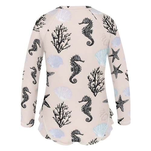 ALAZA Black Seahorse Star Coral Reef Girls One Piece Swimsuit Long Sleeve Rash Guard Swimsuits UV 50+ Swimwear Zipper3