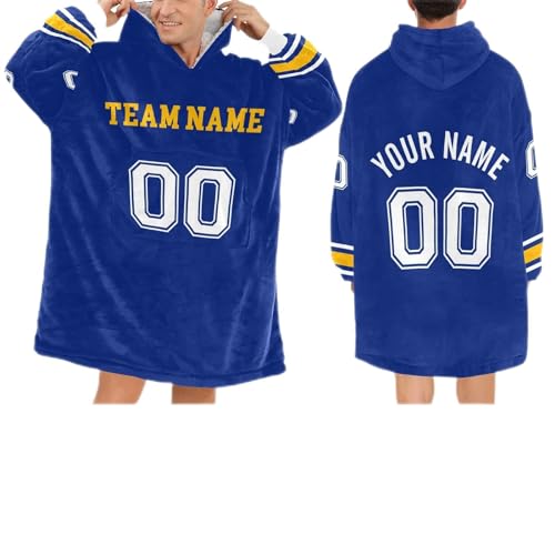 Ussunarts Personalized Football Hoodie Blanket Custom Name & Team Number for Boys Men, Oversized Wearable Sherpa Blankets