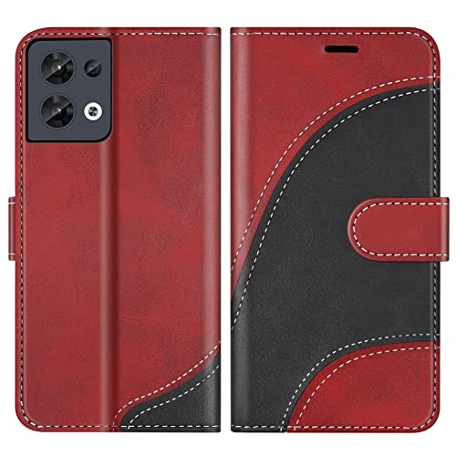 BoxTii Cover per Oppo Reno 8 5G, Custodia in PU Pelle Portafoglio per Oppo Reno 8 5G, Magnetica Cover a Libro con Slot per Schede, Rosso
