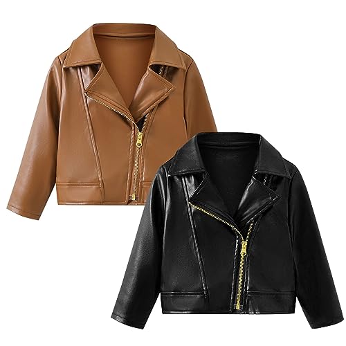 Kids Leather Coats Long Sleeve Zipper Collar Windproof Jacket Coats Plain Fall Leather Soft Outwear Tops for Boys Girls