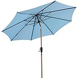 Sunbrella 9Ft Patio Umbrella Outdoor Table Umbrellas with Auto-Tilt and Crank, 5 Years Non-Fading Top, 8 Ribs (Blue)