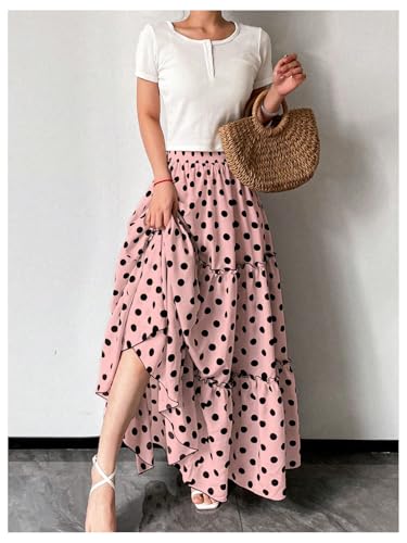 WDIRARA Women's Polka Dots Ruffle Maxi Skirt High Waisted A Line Flowy Long Skirts2