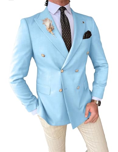 Men Casual Blazer Jackets Slim Fit Suits Jacket Babyblue Business Sports Coat Two Button Size50,5XL