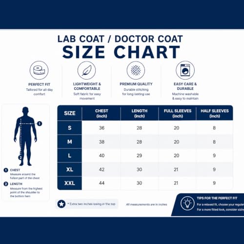 Image of Epicure Half Sleeves Lab Coat with 3 Pockets Poly-Cotton Men & Women| Hospital Uniform for Doctors, Healthcare,Pharmacists Students, Nursing,Apron Chemistry Lab Technicians, Medical Students White XXL