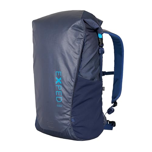 Exped Typhoon 25L Waterproof Daypack 100% Waterproof Rolltop Hiking Pack, Recycled Nylon, Front Zippered Pocket, Navy