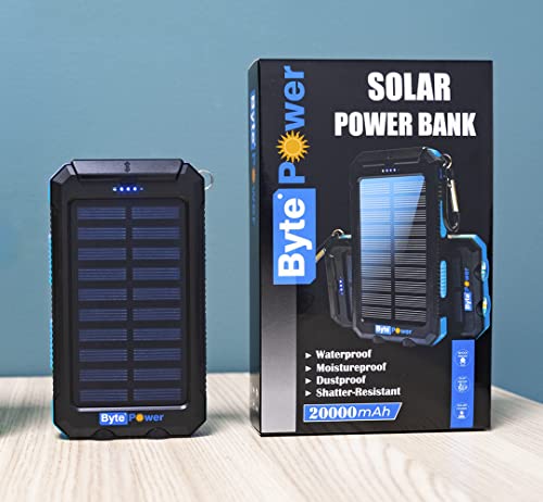 SolarCharger Power Bank 20000mAh, Portable Solar Pone Charger with Compass,Carabiner, Whistle,Flashlights,Solar Panel Charger,Camping Gear Accessory (Blue)