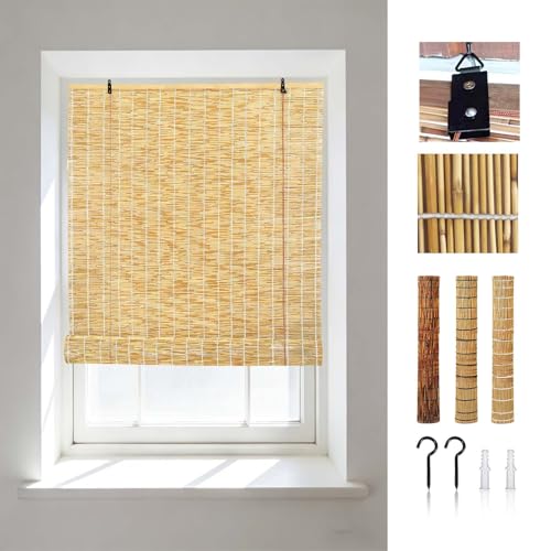 Persianas De Bambu Natural Estores Enrollables Bambu Exterior Terrazas Persiana Caña Opacas Cortinas Enrollables De Bambú Privacidad Cortina Caña Blackout para Ventana Puerta(Natural White,110x200cm)